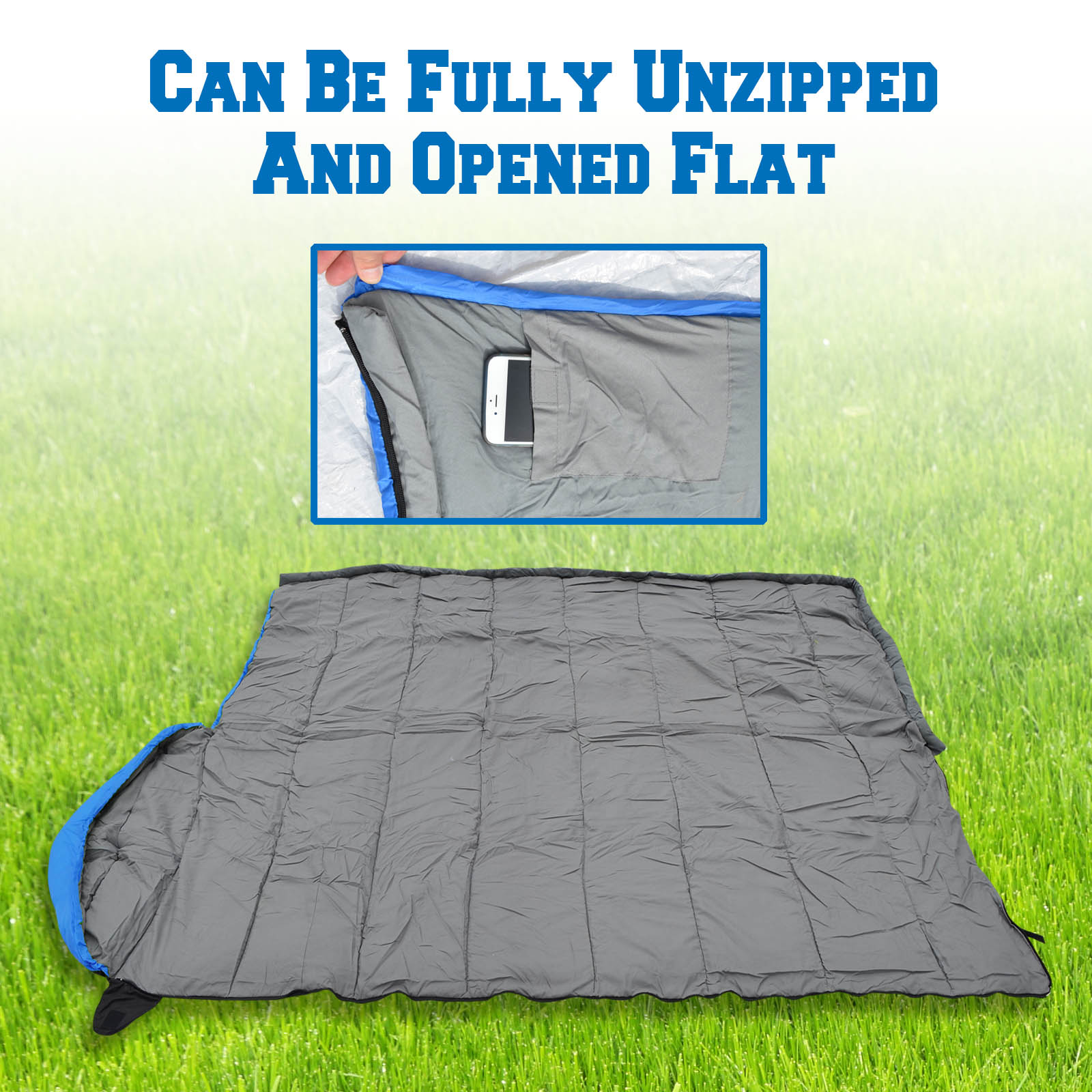 Sunrise Hooded Sleeping Bag Outdoor Camping or Indoor Sleep with Carry Bag(Blue) - image 4 of 9