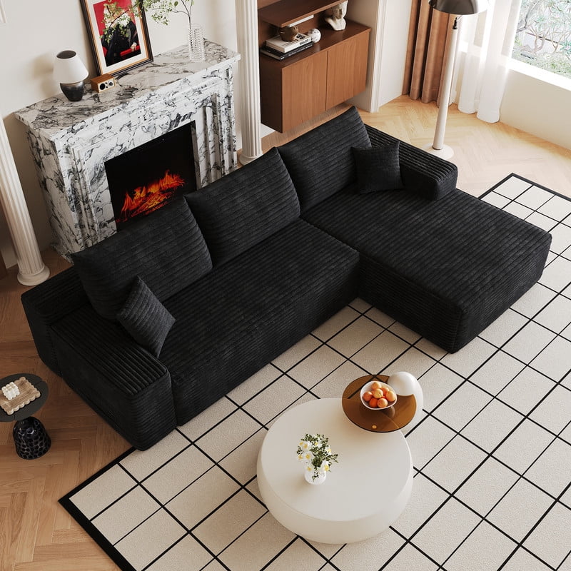 107" Cloud Sectional Sofa with Right Facing Chaise, Modern Modular Deep Seat Couch, Plush Corduroy Upholstered Sofa for Living Room, Bedroom & Apartment, No Assembly Required
