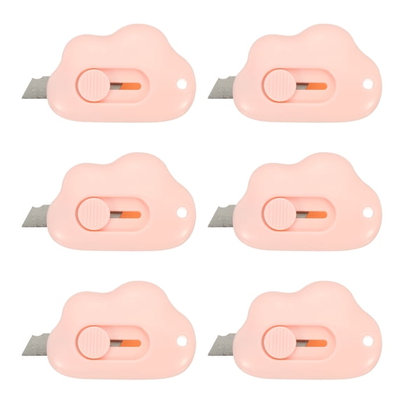 Uxcell Box Cutters, 6 Pcs Retractable Letter Opener Cloud Shaped Small Package Opener Envelope Slitter, Pink (2.4x1.5Inch)