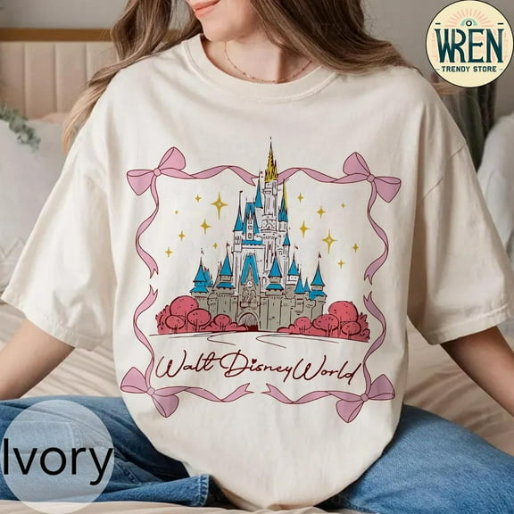 Retro Disneyworld Castle Coquette Bow Shirt, Disneyworld Shirt, Disney Girl Trip Shirt, Disney Women'S Shirt, Disney Pink Coquette Bow Shirts-5Xl Shirt
