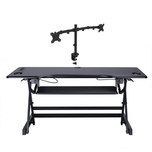 Rocelco 46 In Standing Desk Converter & Adjustable Dual Monitor Desk Mount