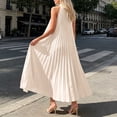 thumbnail image 5 of Miluxas Women's High Neck Sleeveless Pleated Maxi Dress A-Line Casual Loose Flowy Long Dress Cocktail Party Dress Summer Beach Vacation Outfits Beige, 5 of 5