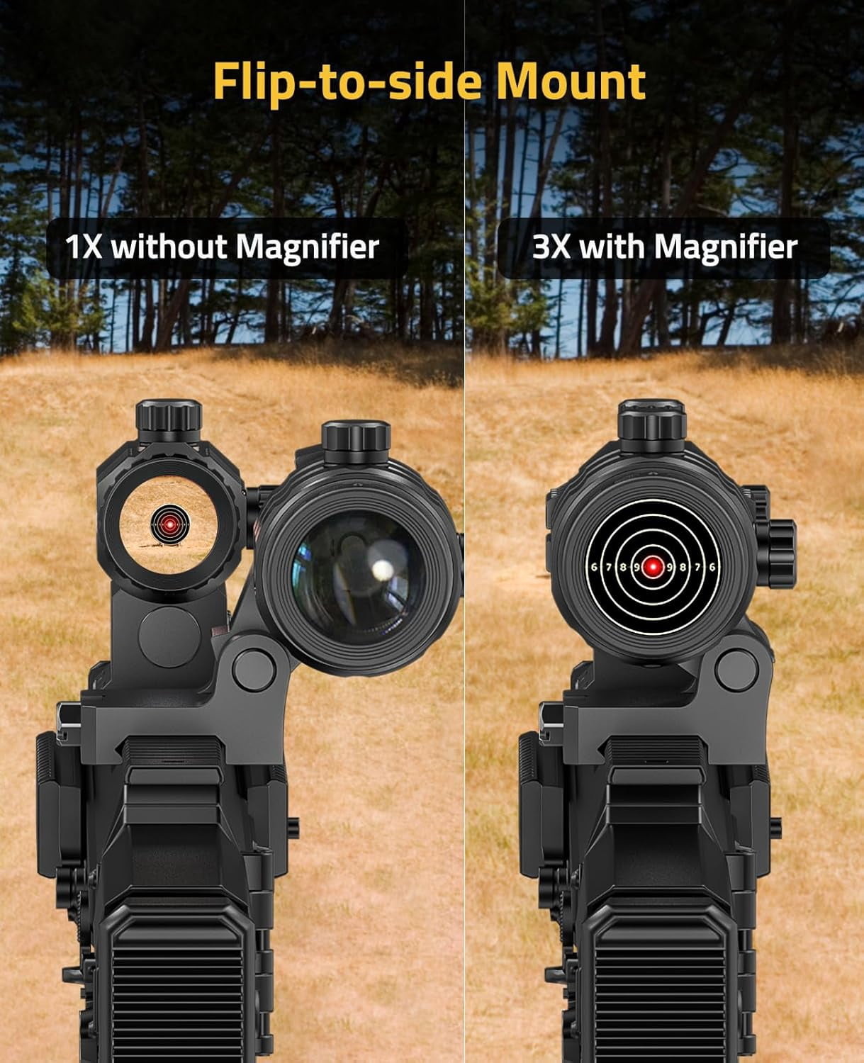 Red Dot Scope and Magnifier Combo, 3 MOA Red Dot with 3X Magnifier, Auto Brightness Adjustment for Outdoor Hunting