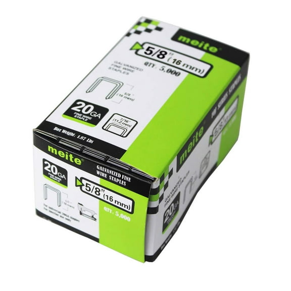 MEITE 20GA J10 Series Galvanized Staples,7/16" Crown 5/8" Length for Upholstery 5,000 Pcs/Box(1 Box)