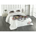 thumbnail image 2 of Ambesonne Kitten Quilted Coverlet 3 Pcs, Nerd Cat with Glasses, Queen Size, Black White Red, 2 of 4