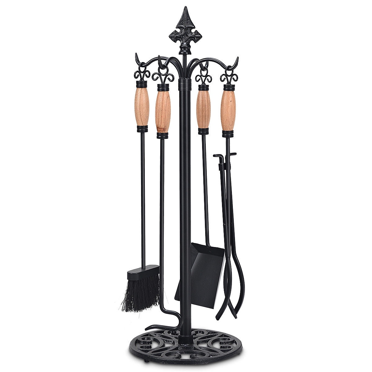 Costway 5 Pieces Iron Fireplace Tools Set Stand Hearth