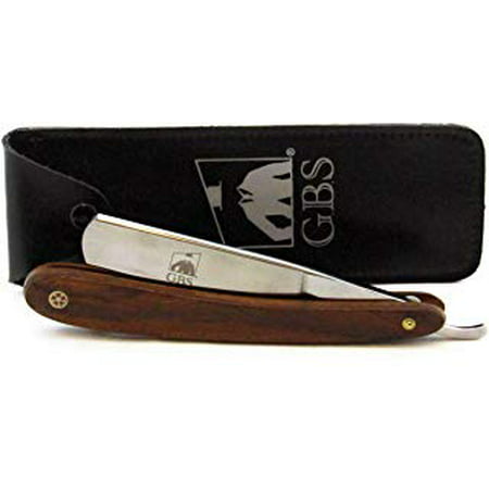 GBS Shave Ready Mahogany Wood Finish Scales Straight Razor - Comes with Leather case - Vintage Straight Razor, Solid Straight Razor Shaver - Best Gift for