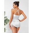 thumbnail image 4 of YiZYiF Womens Shiny Jazz Latin Dance Leotard Tassel Bodysuit Stage Shows Dancing Party Dress White XL, 4 of 6