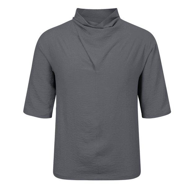 Camisa de manga corta irregular de seda helada para hombre - Diseño de pelo oscuro, mezcla de algodón