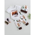 thumbnail image 2 of 3Pcs Western Newborn Baby Boy Summer Clothes New to The Herd Onesie Cow Print Jogger Pants Cowboy Coming Home Outfit, 2 of 6