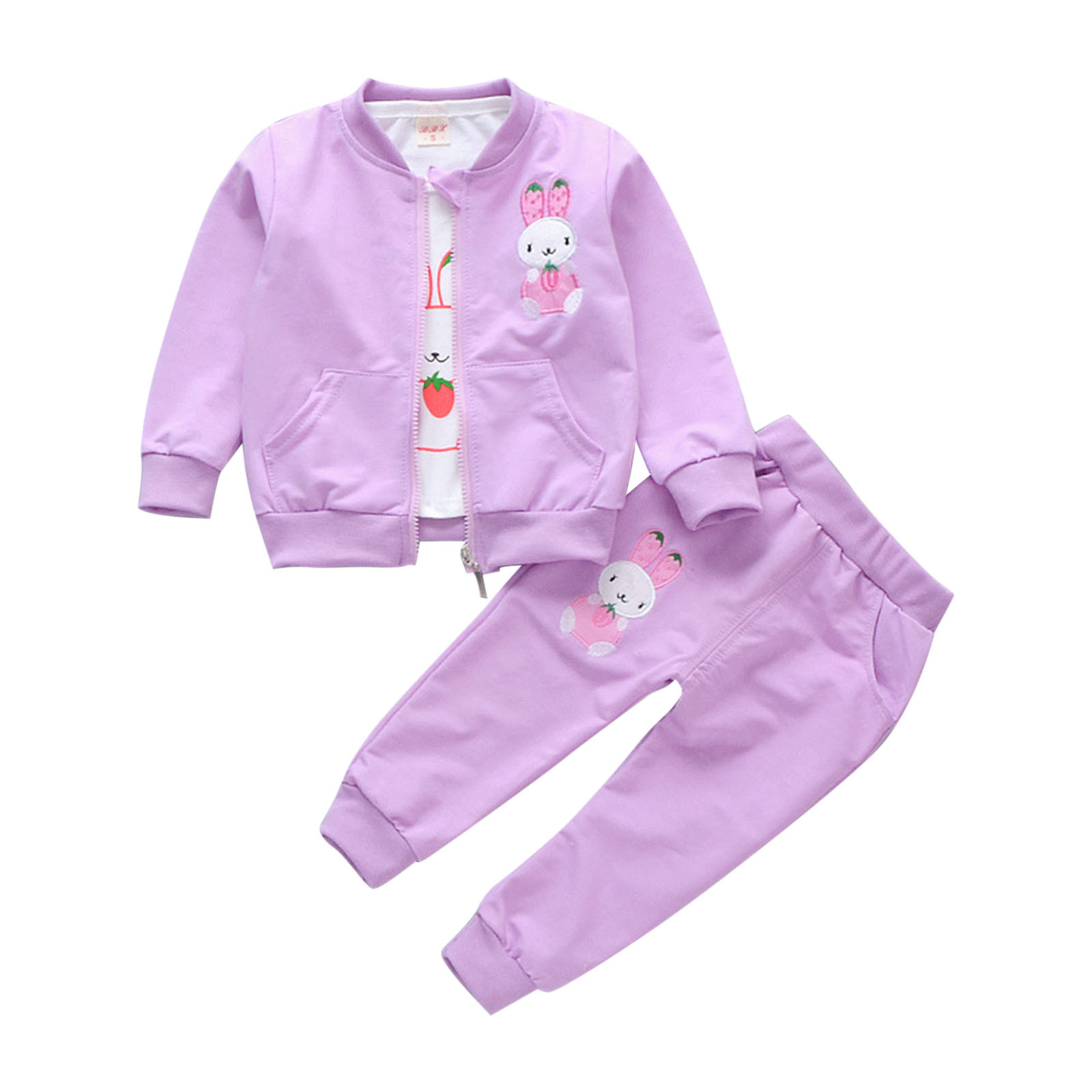 Babyrow Toddler Girl 3-Piece Sporty Outfit Set – Rabbit Size 1-3 Years – Jacket, Top & Trousers