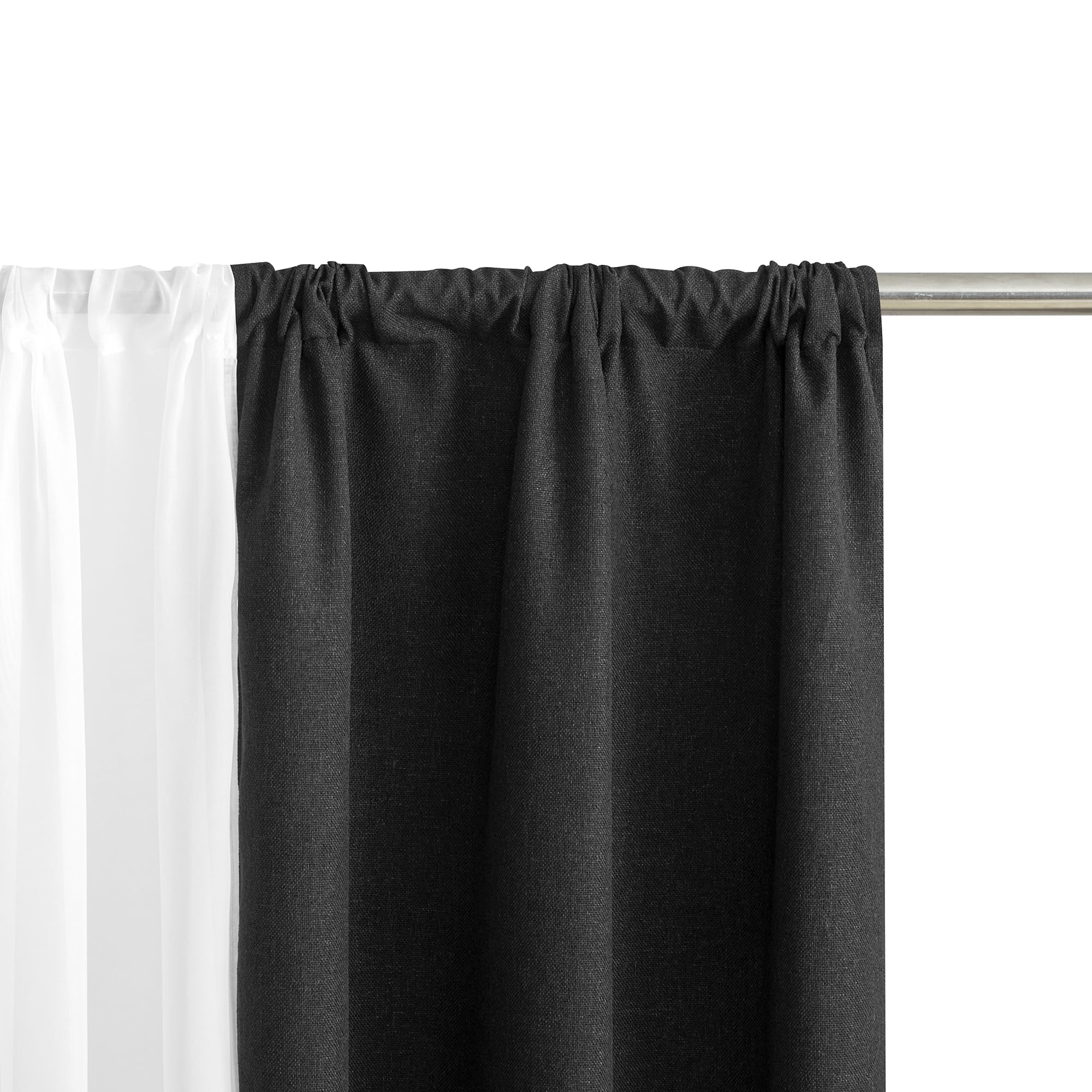 Mainstays Solid Twill Blackout Curtain Panel and Sheers, Set of 4, Rich Black, 27.5" W x 63" L
