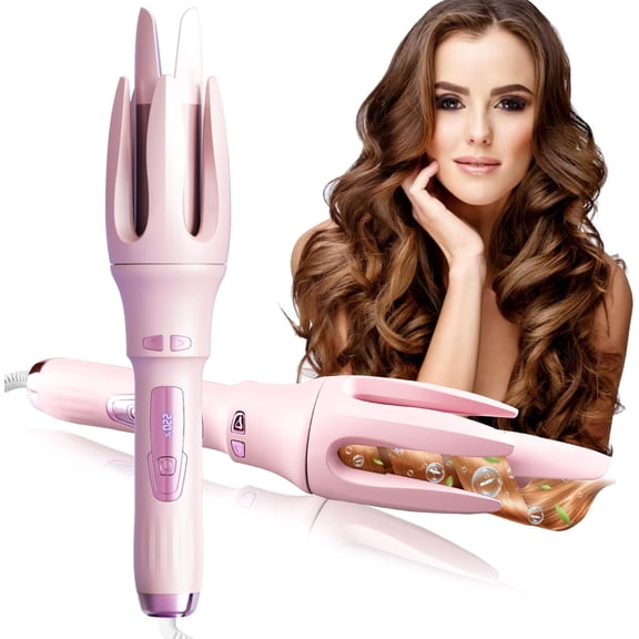Automatic Hair Curler, Professional Auto-Rotating Curling Iron with 1 1/4 Inch Ceramic Barrel, 4 Adjustable Temperature Settings, Anti-Tangle & Anti-Scald Design for All Hair Types,pink