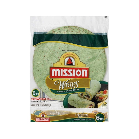 Mission Wraps Garden Spinach Herb Tortillas (15 oz., 6 ct.) (pack of 2)