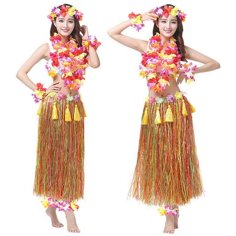 Jiaroswwei 1 Set Hula Skirt High Elastic Eye-catching Plastic Fiber  Hawaiian Hula Grass Skirt Set for Summer 