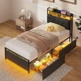thumbnail image 3 of 14" Twin Size LED Bed Frame with Built in Charging Station & 2 Storage Drawers, Metal Platform Bed Frame with 2-Tier Storage Headboard, Noise-Free/Metal Support, Black, 3 of 9