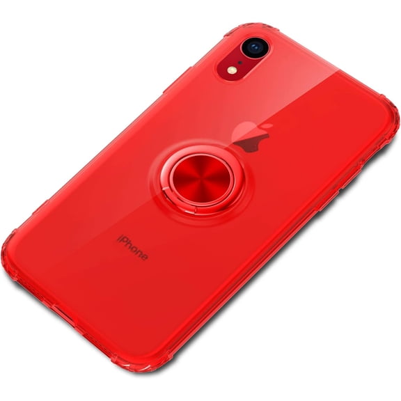 iPhone XR Case,360 Degree Rotation Invisible Metal Ring Kickstand Protective Case Compatible Magnetic Car Mount Soft Crystal Clear Reinforced Corners TPU Case Ultra-Slim Cover,Red
