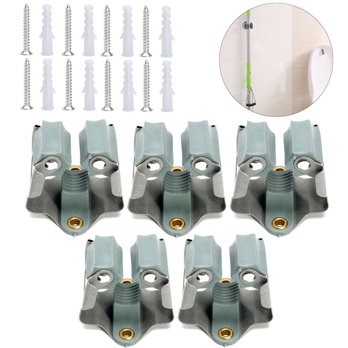 5pcs Wall Mounted Mop and Broom Holder Garden Storage Rack Tools Hanger