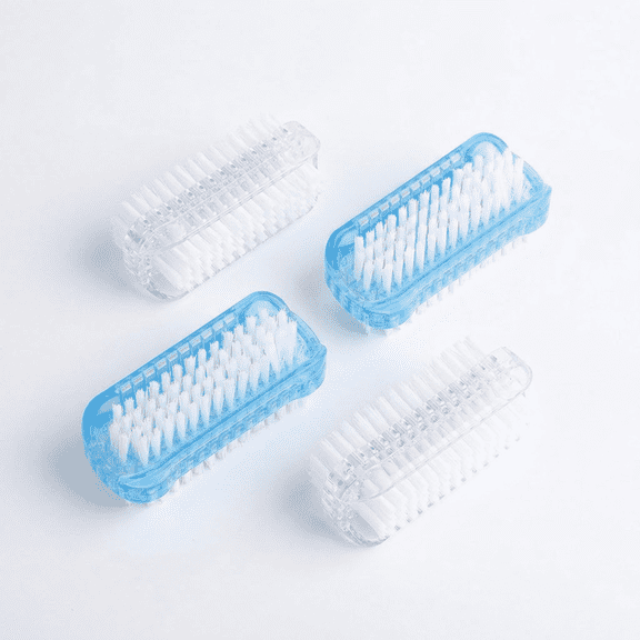 CNDRLEF 4 Pack Dual-Sided Nail Brush, Hand and Fingernail Cleaning Brushes, Easy-Grip Plastic Brush Set, 2 Blue   2 Clear