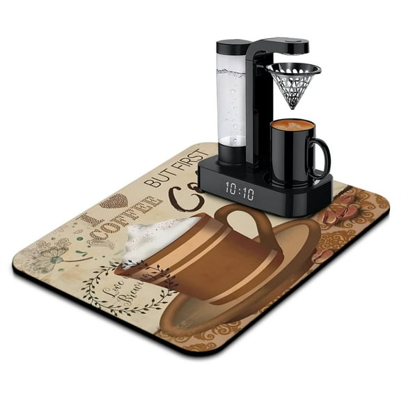 Coffee Mat, Coffee Mug Vintage Design (19) Coffee Bar Mat for Countertop, Rubber Backed Dish Drying Mat for Counter, Absorbent Coffee Bar Accessories Fit Under Coffee Maker Espresso Me Machine 18x24in