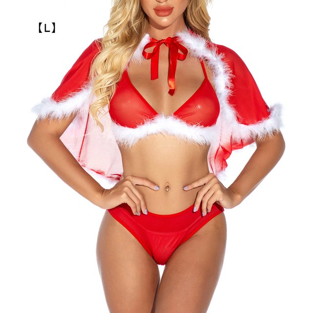 Conjunto de ropa interior sexy de Navidad para mujer, traje de cosplay de fiesta de lencería de encaje, L Scienceny XX000091-03