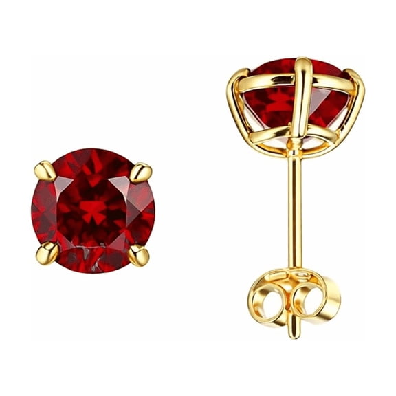 6mm Round Garnet Birthstone Push Back Earrings 14K Yellow Gold - January Birthstone