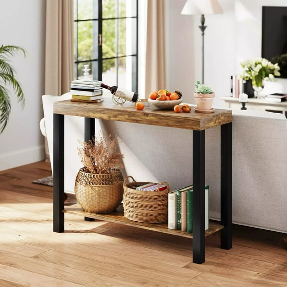 Auranook 2-Tier Home Bar Table with Open Shelves Sofa Side Table with Storage for Home