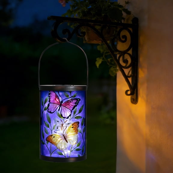 Hanging Solar Lantern Outdoor Waterproof LED Solar Lights Butterfly Decorative Solar Lanterns Tabletop Lamp for Outdoor Patio Garden Yard Decor