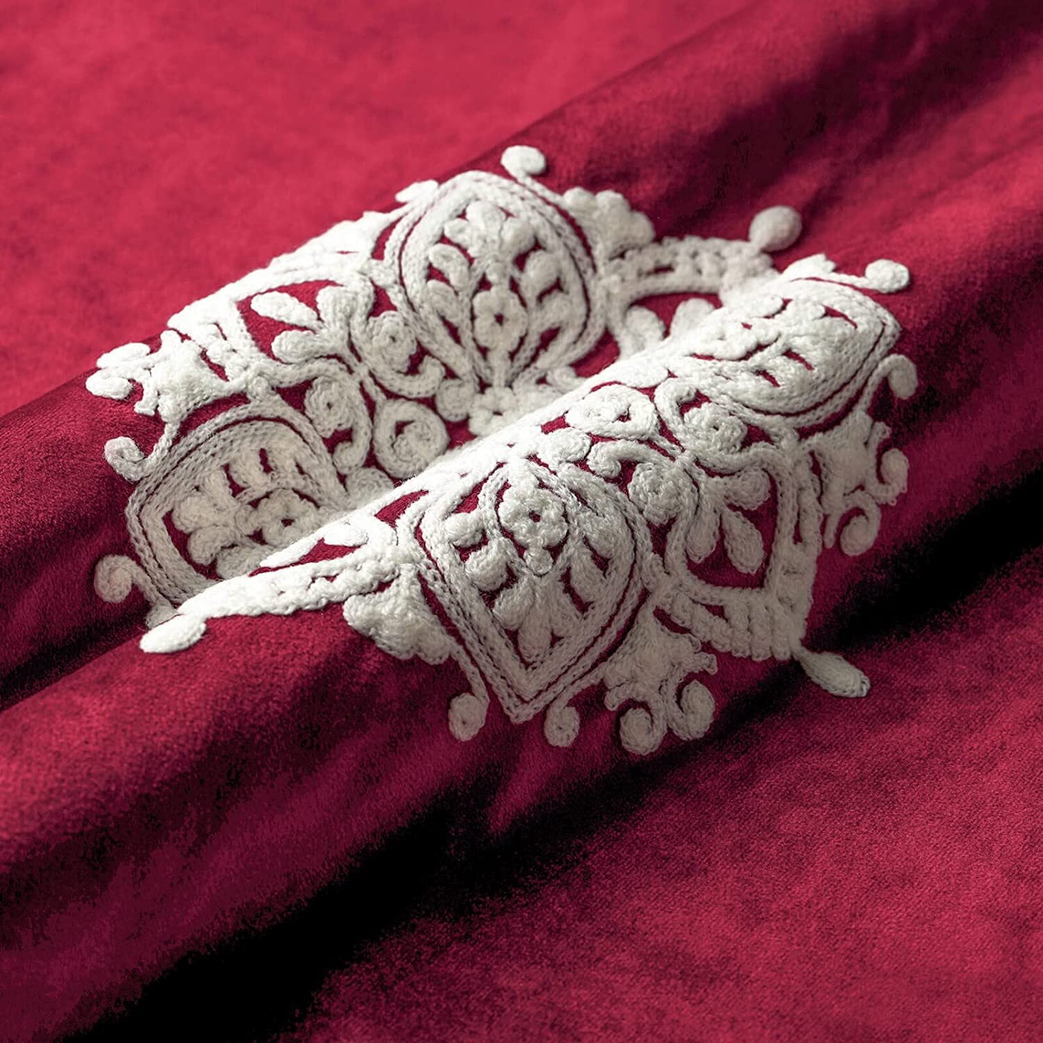 VOGOL Red Embroidered 80% Blackout Curtains for Living Room, Luxury Velvet Curtain Window Panels for Bedroom, 1 Set, W52"xL63"