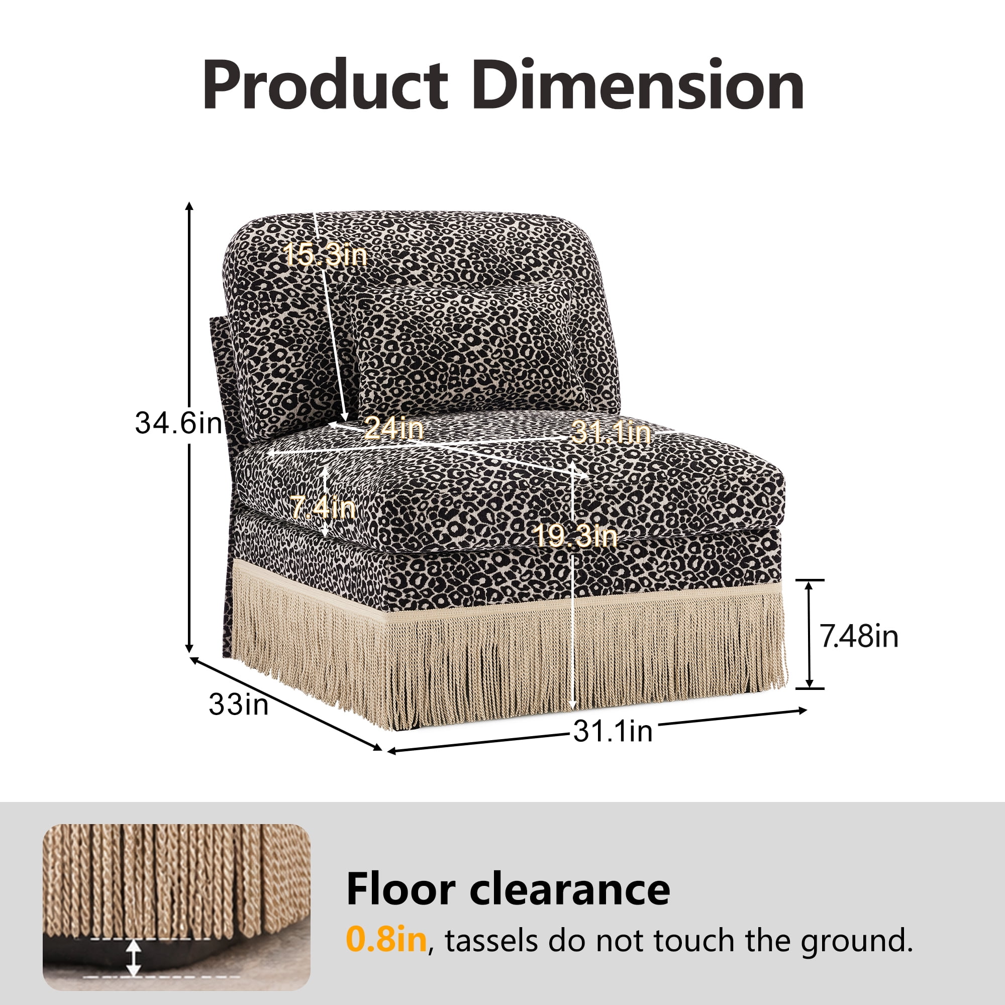 Modular Sofa Armless Chair Module, Sectional Couch Middle Seat