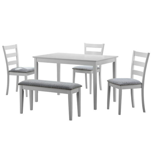 Monarch Dining Set 5pcs Set White Bench And 3 Side Chairs Walmart Com Walmart Com
