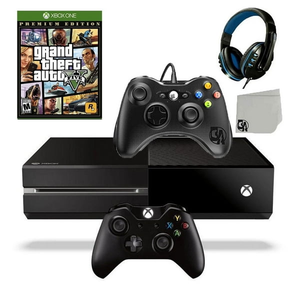 Pre-Owned Microsoft Xbox One Original 500GB Gaming Console Black Headset 2 Controller Included With GTA V Game BOLT AXTION Bundle