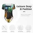 thumbnail image 4 of Saiise Grenouillère à Manches Courtes pour Femmes Motif Tracteur Vert de Champ, Pyjama à Col Rond, Justaucorps Extensible avec Fermeture à Boutons-Pression - Grand, 4 of 7