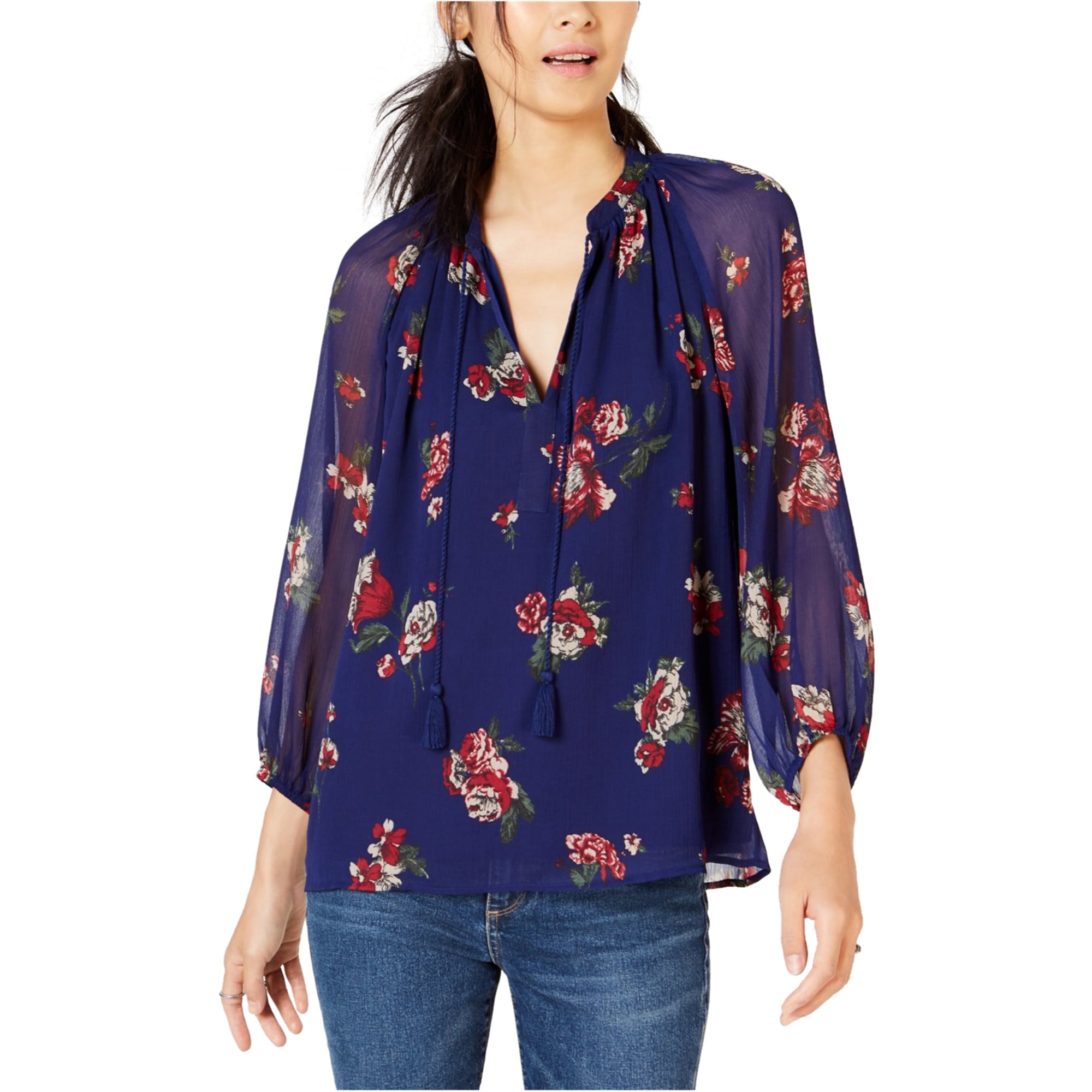 Lucky Brand Lucky Brand Womens Floral Print Peasant Blouse Walmart