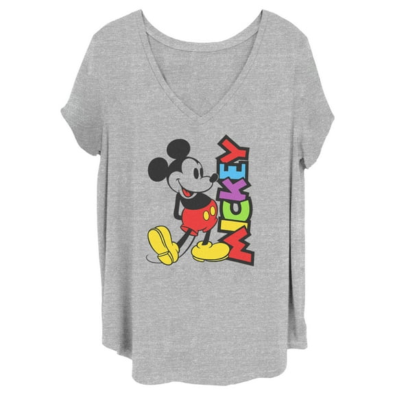 Junior's Mickey & Friends Retro Character Name  Graphic Tee Heather Gray 2X