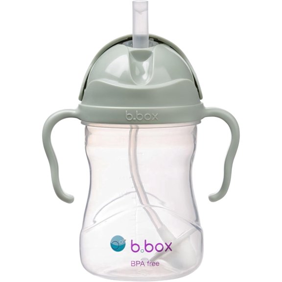 b.box Sippy Cups for Toddlers, Leakproof Weighed Straw Cup for 6 month, Toddler Water Bottle with Handles, BPA Free, Dishwasher Safe, 8 oz - Sage
