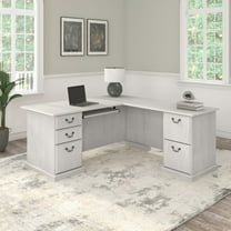 Bush Furniture Saratoga L Shaped Computer Desk with Drawers in Linen White Oak
