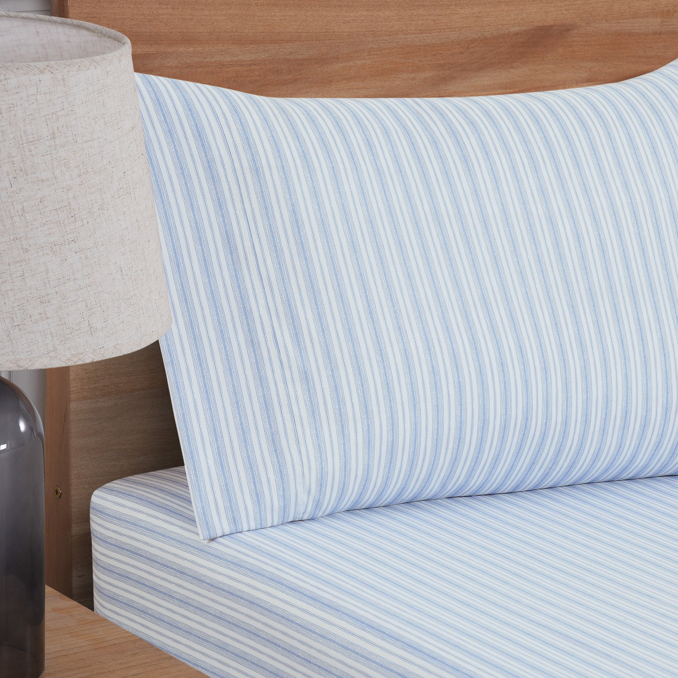 Mainstays Super Soft Brushed Microfiber Bed Sheet Set, Blue Stripe, Twin-XL, 3 Piece