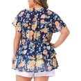thumbnail image 4 of DARING DIVA Women's Plus V Neck Short Sleeve Casual Floral Blouse 3X Dark Blue, 4 of 6