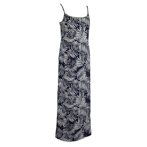 Vestido largo bohemio para mujer, para fiesta, graduación, recto, con tirantes y hojas de coco, para playa SG