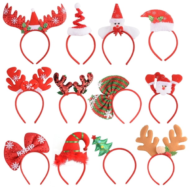 SEVEN STYLE 12 PCS Diademas navideñas Lindos adornos para sombreros navideños Muy divertidos y festivos para regalos de fiesta de Navidad Favores navideños Cabina de fotos