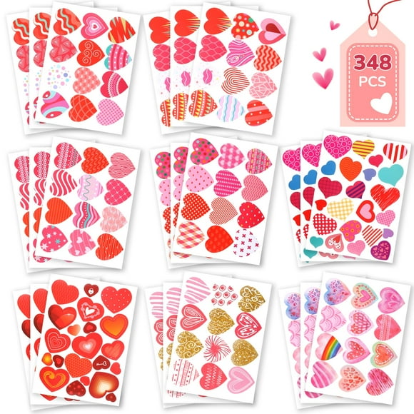 Pegatinas LOKFAR con forma de corazón para el día de San Valentín, 348 unidades, para niños
