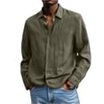 thumbnail image 4 of Qwertyu Mens Linen Dress Shirts Long Sleeve Dress Shirts Plus Size Casual Linen Shirts for Men Button Down Shirt Army Green 2XL, 4 of 6