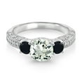 thumbnail image 2 of Gem Stone King 925 Sterling Silver Green Prasiolite Black Onyx and White Moissanite Engagement Ring for Women (1.62 Cttw, Gemstone, Round 7MM and 4MM, Size 6), 2 of 3