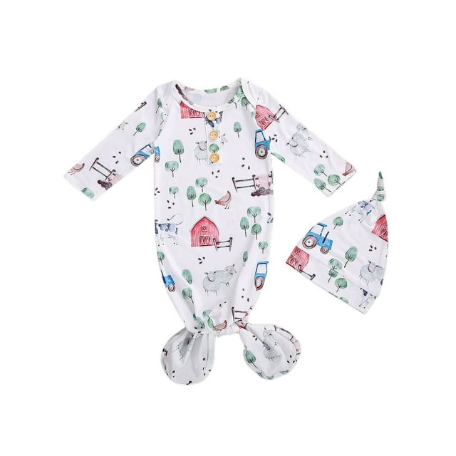 Xingqing 2 Pcs Nouveau-Né Bébé Col Rond Floral Imprimé Dessin Animé Poche de Sommeil Chapeau Rond