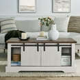 thumbnail image 3 of DEALTOPS Rustic Farmhouse Coffee Table with Sliding Barn Doors, Modern Accent Furniture, Antique White, 3 of 8