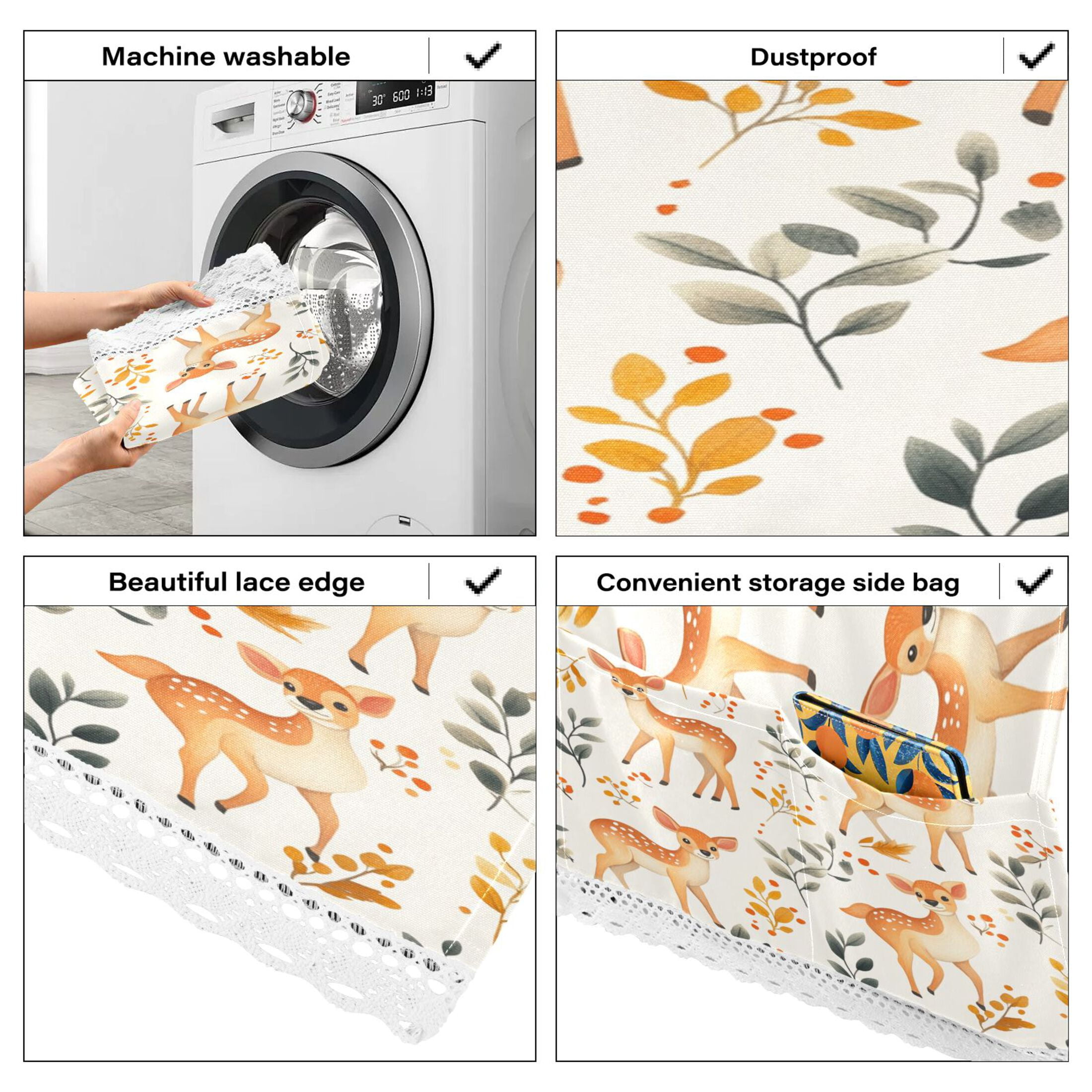 Cute Sika DeerWasher and Dryer Covers Dust-Proof and Oil Resistant Fridge Cover with 4 Storage Pockets Washing Machine Top Cover for Laundry Kitchen Home 51.2 x 22 In