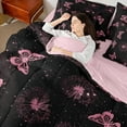 thumbnail image 4 of Manfei Pink Butterfly Print Twin Bedding Sets 7-Piece, Romantic Dandelion Flower Bedding Comforter Set, Vintage French Style Reversible Sheet Sets, Ultra Soft Home Decor, 4 of 7