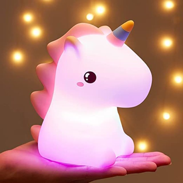 Luz Nocturna Unicornio Niños, 16 Colores Luz Nocturna Kawaii Bebé LED Lámpara de Noche Habitación Bebé, Luz de Cuidado de Silicona Tacto Regulable para Regalos de Unicornio para Niñas, Linda Lámpara