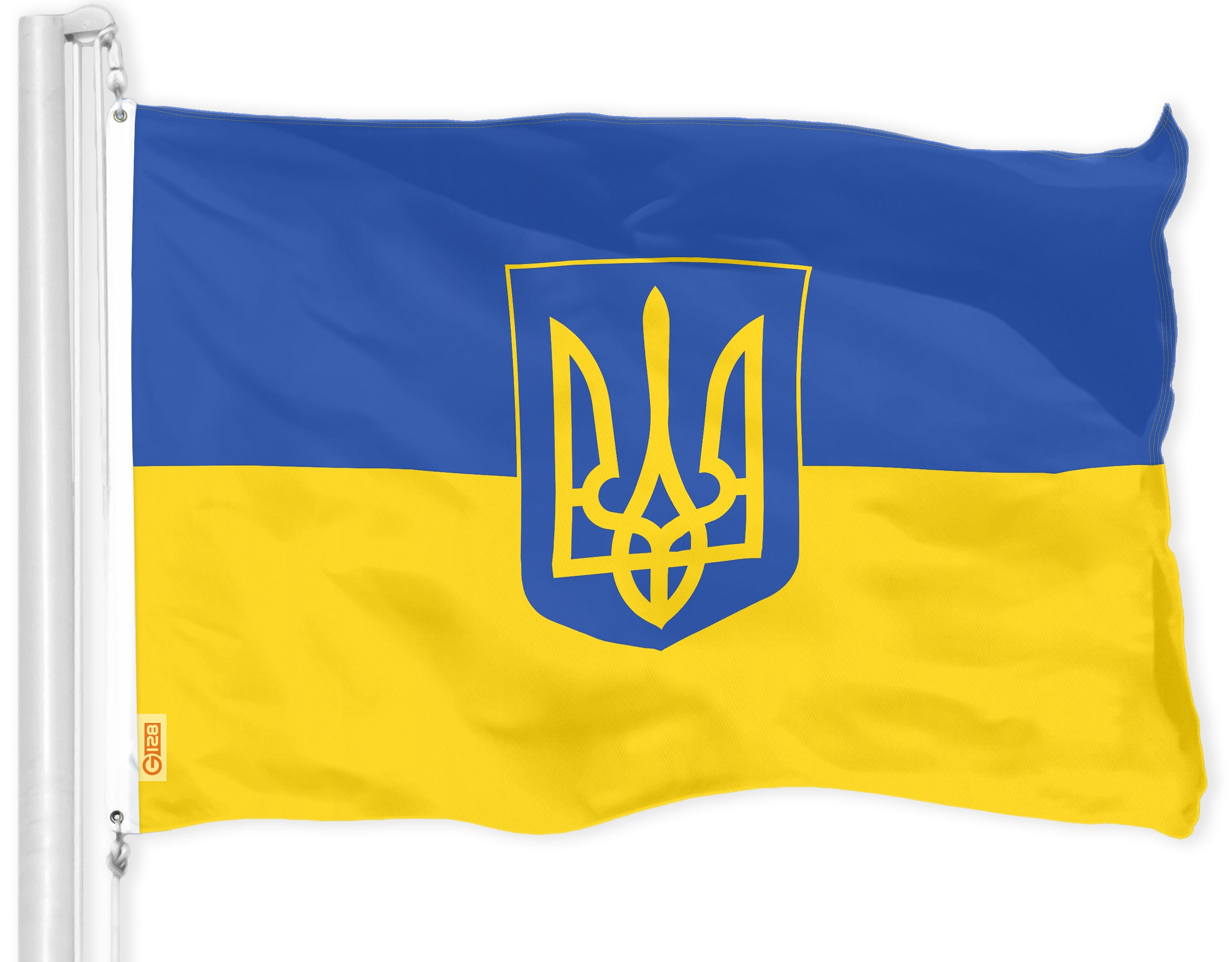 G128 USA & Ukraine Coat of Arms Flags, 3x5 ft, Printed 150D Polyester, Vibrant Colors